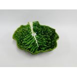 Portuguese green glazed leaf moulded serving bowl, 34 x 34cm