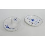 Two Bing and Grondahl blue and white dressing table trinket dishes to include a ring stand and an