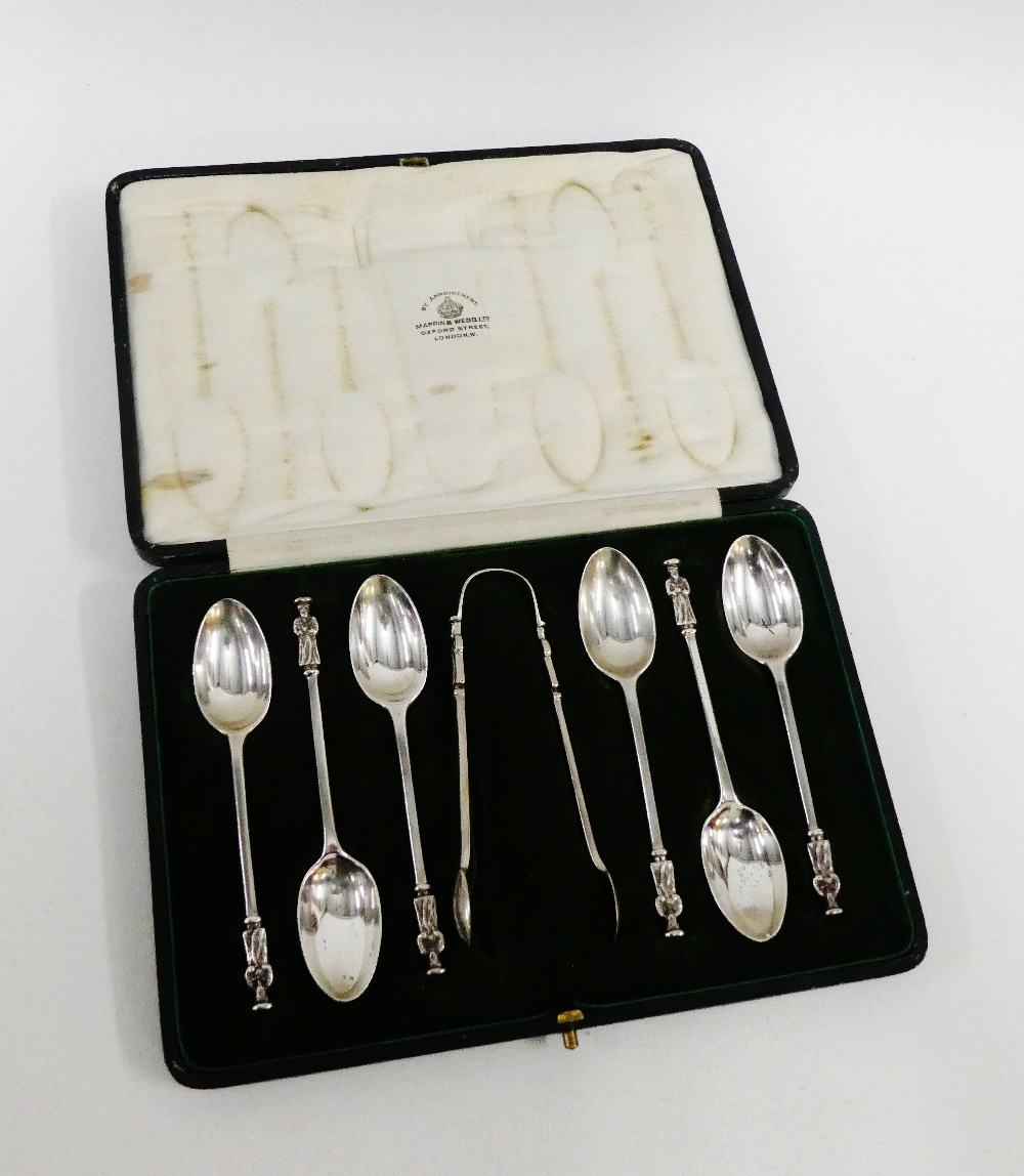 George V set of six silver teaspoons, Mappin & Webb, London 1921, in fitted case