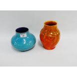 Royal Lancastrian orange glazed vase, together with a Poole pottery vase, 18cm, (2)