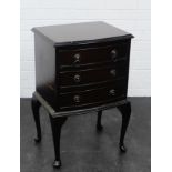 Mahogany bow fronted bedside chest on cabriole legs