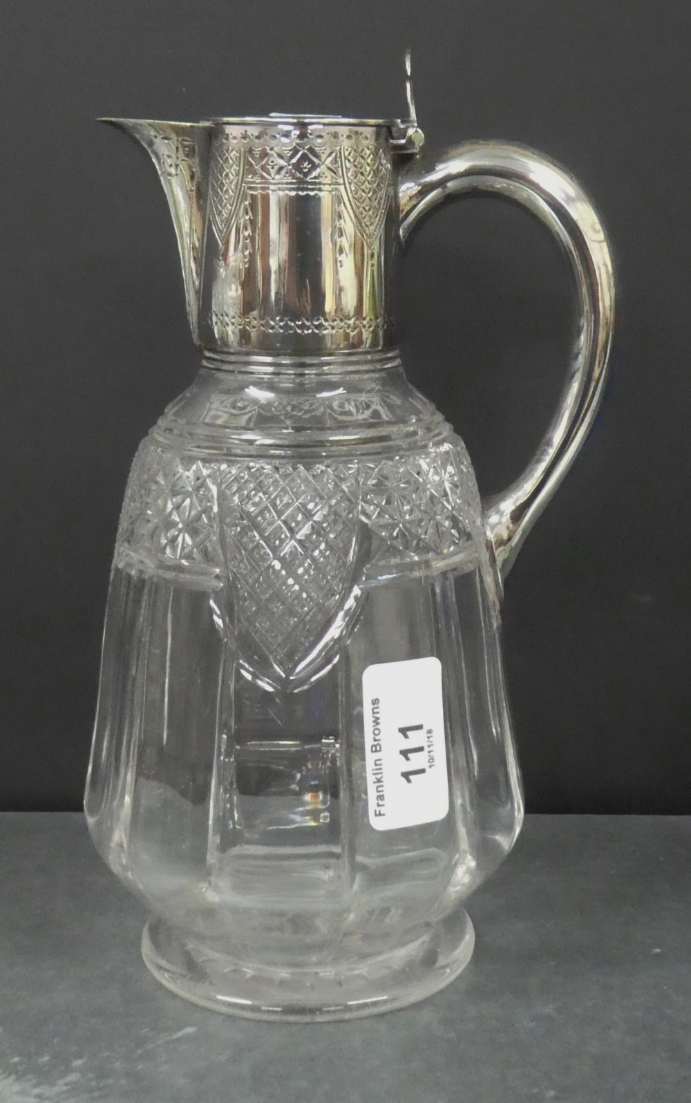 Epns and cut glass claret jug, 22cm high
