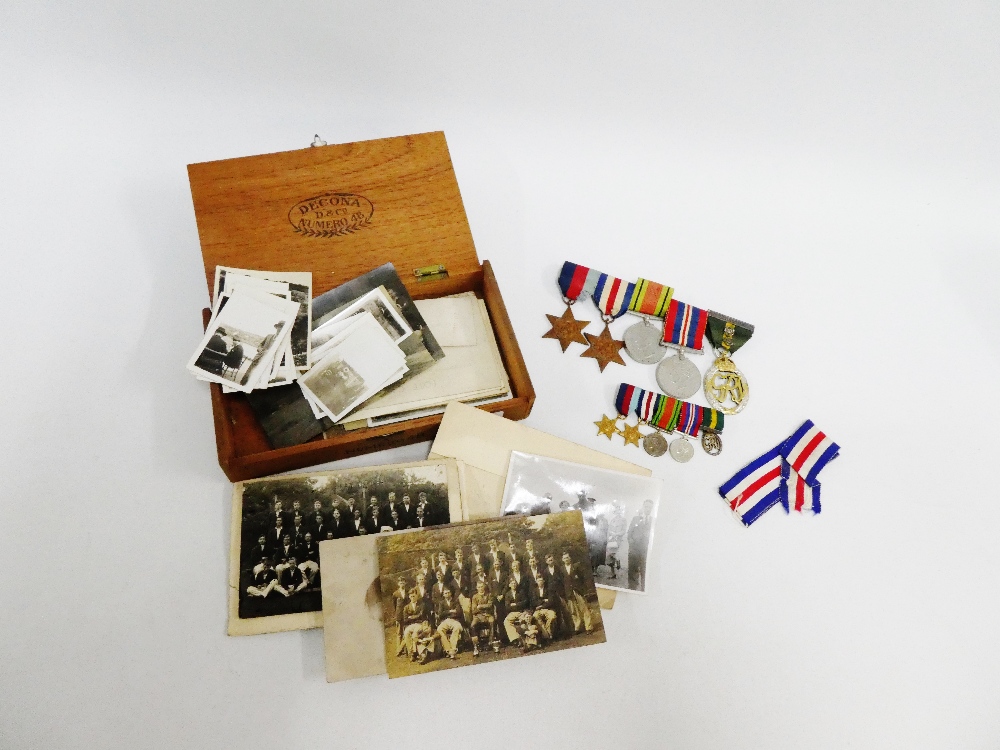 WWII medal group to include War, Defence, 1939 - 1945 Star, France and Germany Star and George VI