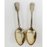 A pair of William IV silver fiddle pattern spoons by William Eaton, London 1832, 18cm long (2)