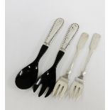 Danish silver handled and horn spoon and fork set with assay marks for Christian Heise together with