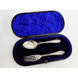 Edwardian silver fork and spoon set, London 1906, in fitted case