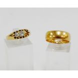 18 carat gold wedding band together with an 18 carat gold diamond set ring (one stone lacking) (2)