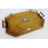 Early 20th century oak and Epns mounted octagonal gallery tray, 57cm long