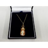 9 carat gold Cameo pendant on 9 carat gold chain