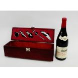 Presentation box containing a Chateau de Fleurie 2009, complete with bottle stop, corkscrew,