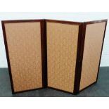 Mahogany framed three fold draught screen, 115 x 162cm