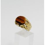 9 carat gold and tigers eye ring with Sheffield hallmarks UK ring size S