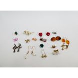 A collection of earrings to include 9 carat gold drop earrings together with pearl, turquoise and