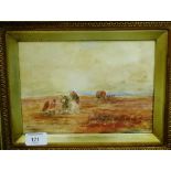 W. Jones 'Wagon and Figures trekking across the Prairie' Watercolour, signed in an ornate giltwood