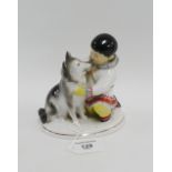 Lomonsov Russian porcelain figure of a Child and his dog, 14cm high