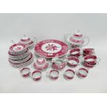 Spode's Copeland 'Camilla' patterned pink and white glazed table wares to include teapot, coffee