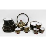 Denby 'Marrakesh' patterned dinner set and teaset for a six place setting, comprising dinner plates,