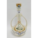 Arnhem Art Nouveau pottery twin handled vase painted with stylised flowers and foliage with