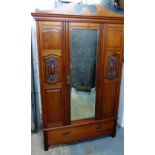 Mahogany wardrobe with a broken swan neck pediment over a central mirror door, 215 x 136cm