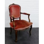 Mahogany framed open armchair with upholstered back and seat, 93 x 59cm