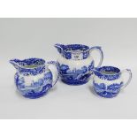 Group of three Copeland Spode Italian blue and white jugs of graduating form, (3)