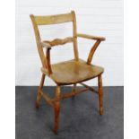 Country wood open armchair with carved splat and solid seat, 88 x 56cm