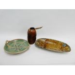 Three pieces of studio pottery to include a vintage Elmer Taylor vase, a Ruth Porter bowl and an