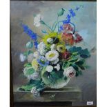A. Chaplin 'Still Life Watercolour of Mixed Flowers in a glass Vase' Signed, in a glazed giltwood