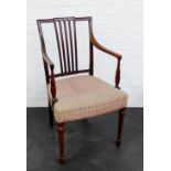 Mahogany framed open armchair with upholstered seat, 92 x 50cm