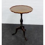 Mahogany and burrwood pedestal table, 64 x 46cm