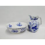 Grimway's blue and white Delph basin and ewer