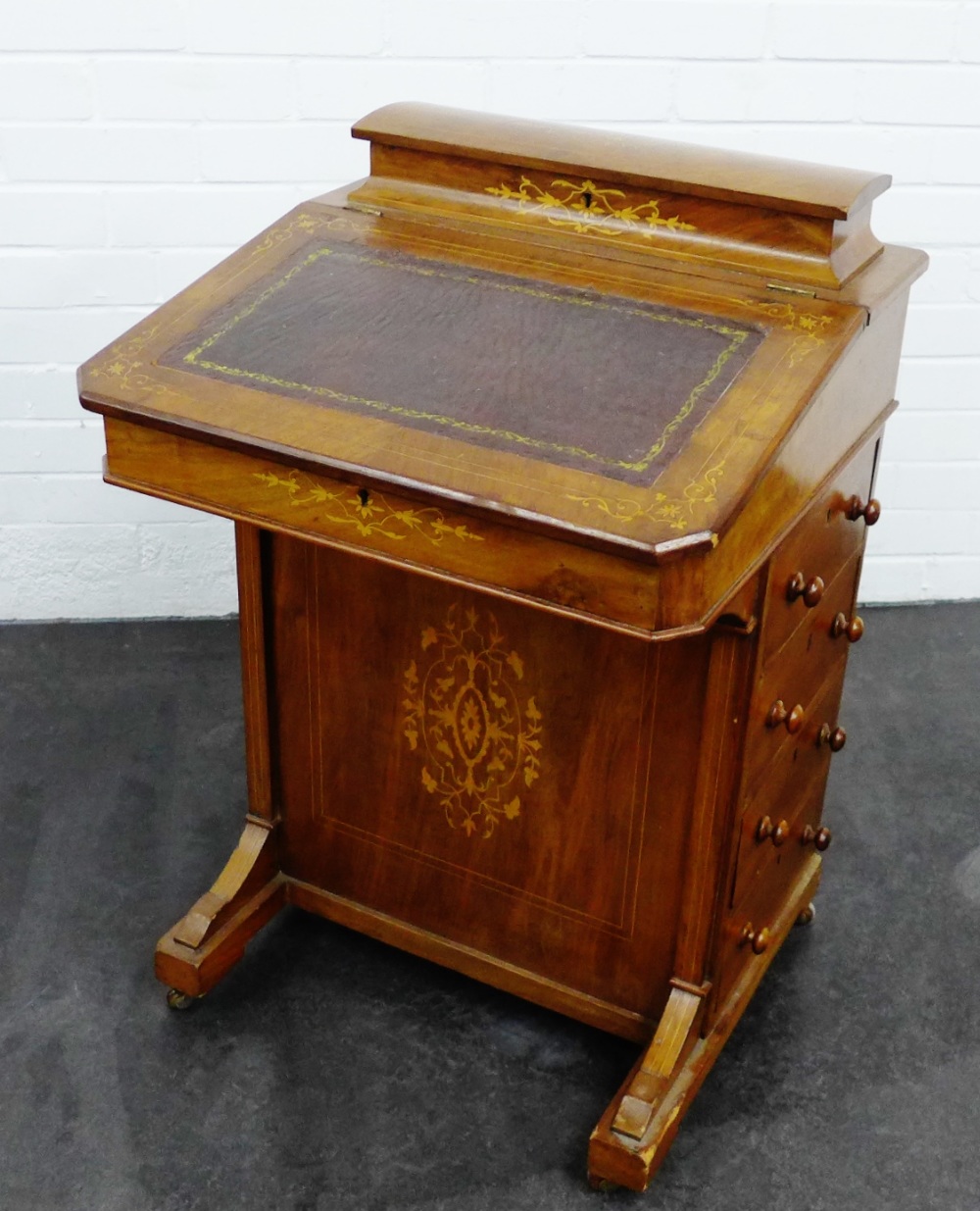 19th century mahogany and inlaid Davenport, 80 x 53cm