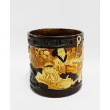 Bretby planter with Japanese figures and Greek Key border, 16cm high, with impressed backstamps