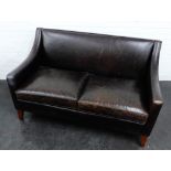 Contemporary brown leather two seater sofa, 87 x 142cm