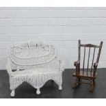 Miniature furniture to include a rocking chair and a basket weave two seater, 35 x 45cm