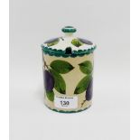 Wemyss 'Plum' patterned honey pot and cover, 14cm high