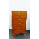 Retro veneered chest with six long drawers, 118 x 62cm