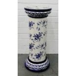 Staffordshire blue and white jardiniere stand, 66cm high