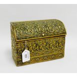 Brass stationary box with a domed hinged top and embossed foliate pattern, 21 x 15cm