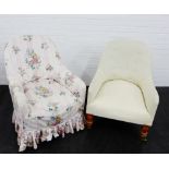 Two bedroom armchairs to include one with loose floral cover, 85 x 62cm