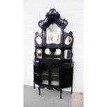 Ebonised mirrored back display cabinet, 230 x 126cm