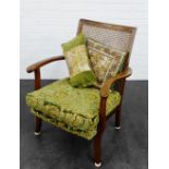 Open armchair with upholstered seat and cane work back, 77 x 60cm