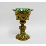 Cloisonne vase, the yellow ground with stylised flowers and foliage, two parts, overall height 20cm