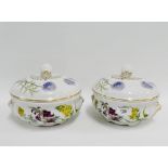 Pair of Spode 'Stafford Flowers' patterned tureen and covers, painted with Alyssum Cenothera and