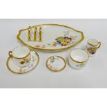 Porcelain hand painted floral patterned breakfast set with gilt edge rims