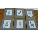 Set of twelve Chinese rice paper paintings of various figures in glazed frames, 10 x 12cm, (12)