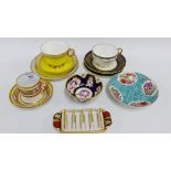 Collection of miscellaneous English porcelain cabinet cups and saucers, together with a Meissen