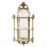 An Italian Rococo painted and giltwood mirrored three-tier wall shelf late 18th/early 19th century