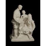 A Soviet porcelain group "A Gift From The Front" Lomonosov State Porcelain Factory, Leningrad, circa