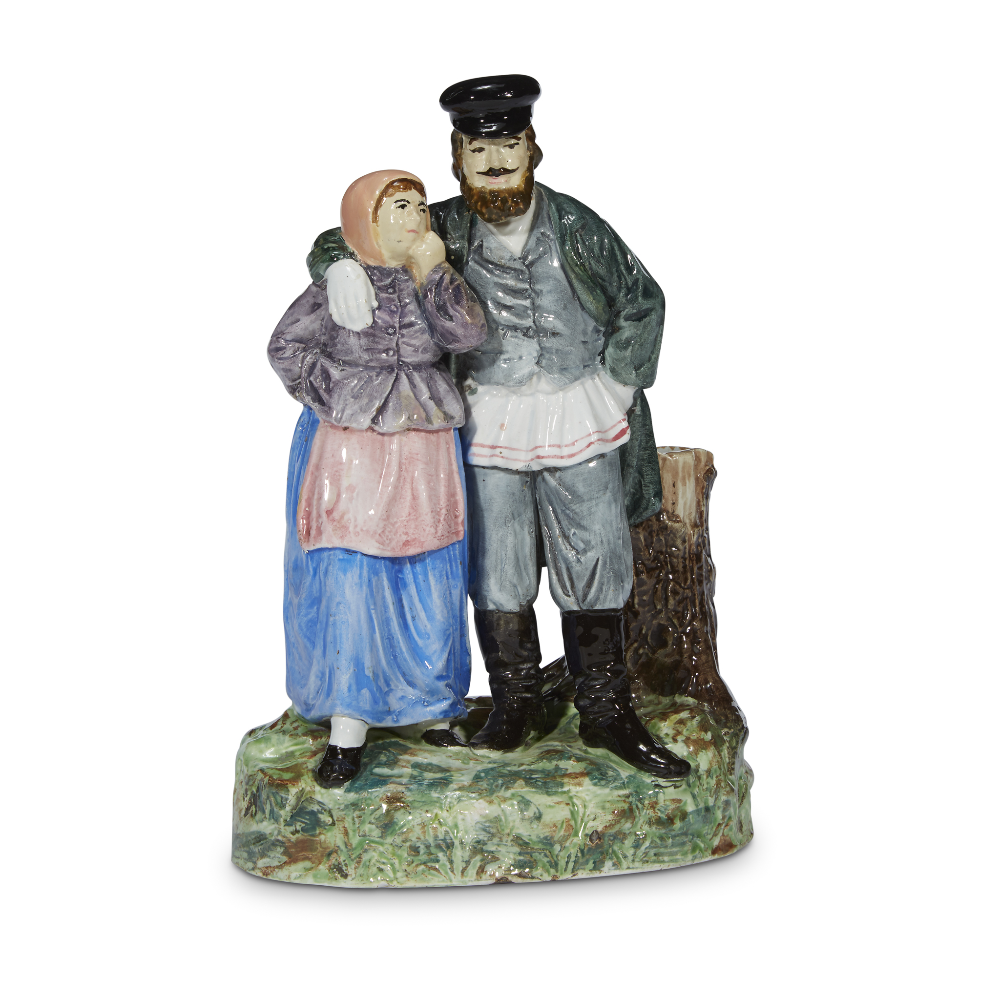 A Russian porcelain group "Peasant Couple" M.S. Kuznetsov Manufactory, Tver, 1889-1917 Impressed